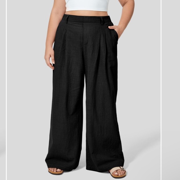 HALARA Pants - Halara High Waisted Plicated Side Pocket Wide Leg Flowy Casual Linen-Feel Pants
